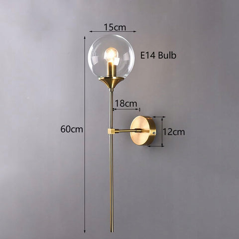 Wandleuchte, Gold, Metall und Glas, 60*15*15 CM, E14-Sockel (ohne Glühbirne), für Schlafzimmerkorridor