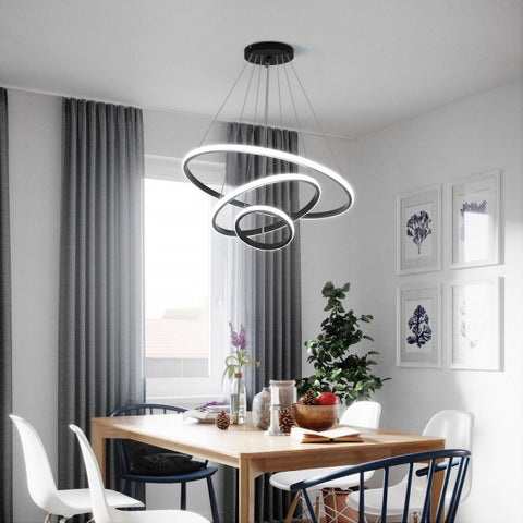 Dimmbarer Kronleuchter, 40 W, moderne Kreisringe-Pendelleuchte, dimmbar, 3000 K-6000 K, für Wohnzimmer, Schlafzimmer, Esszimmer, Büro, Schwarz
