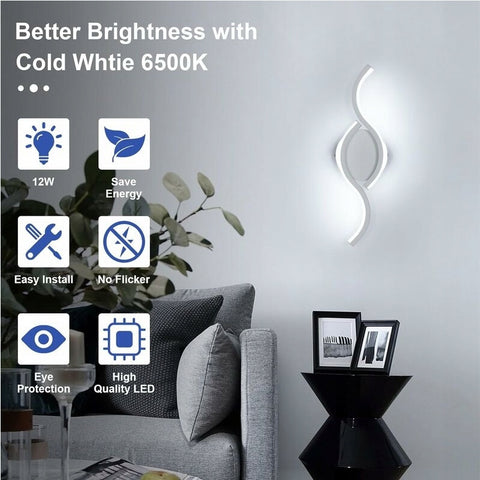 Kreative Wandleuchte, weiß, 12 W, 6500 K, kaltweißes Licht, aus Aluminium, ideal für Schlafzimmer