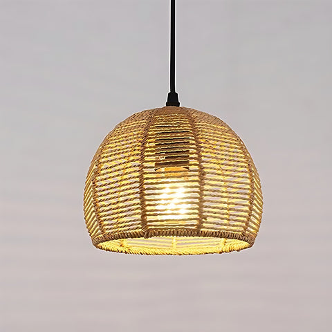 Kronleuchter aus gewebtem Bambus – 20 x 20 cm, schwarzer Sockel, E27-Fassung, ohne Lichtquelle, 1,2 m langes Aufhängekabel