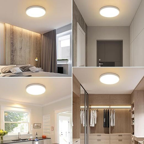 Runde weiße LED-Deckenleuchte, ultraflach, 24 W warmweißes Licht 3000 K, PVC, wasserdicht IP44 – Ø30 cm, für Badezimmer, Schlafzimmer, Balkon