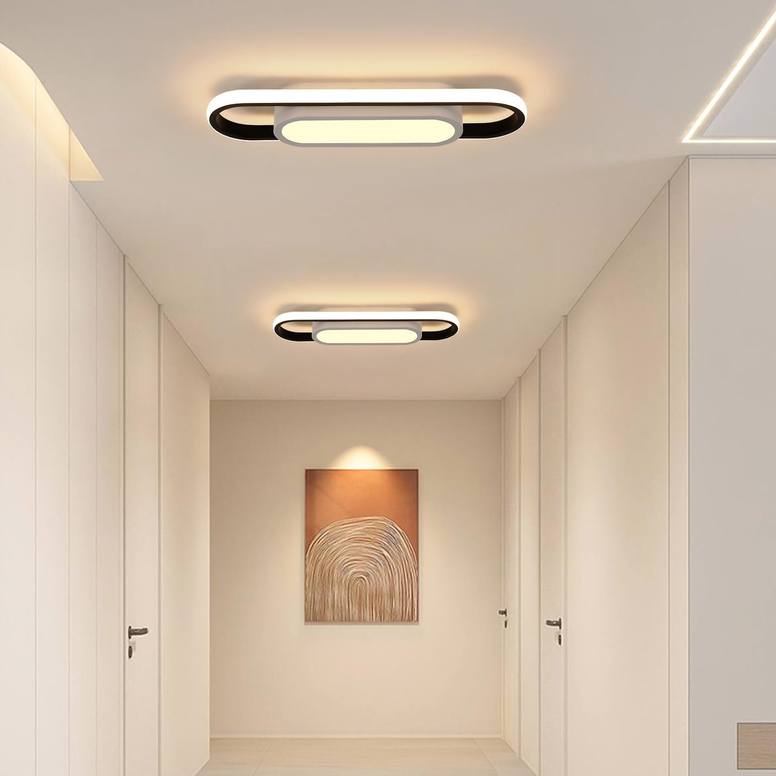 Plafonnier LED Moderne, Rond Blanc et Noir, 30W 3500K Lumière Blanche Chaude