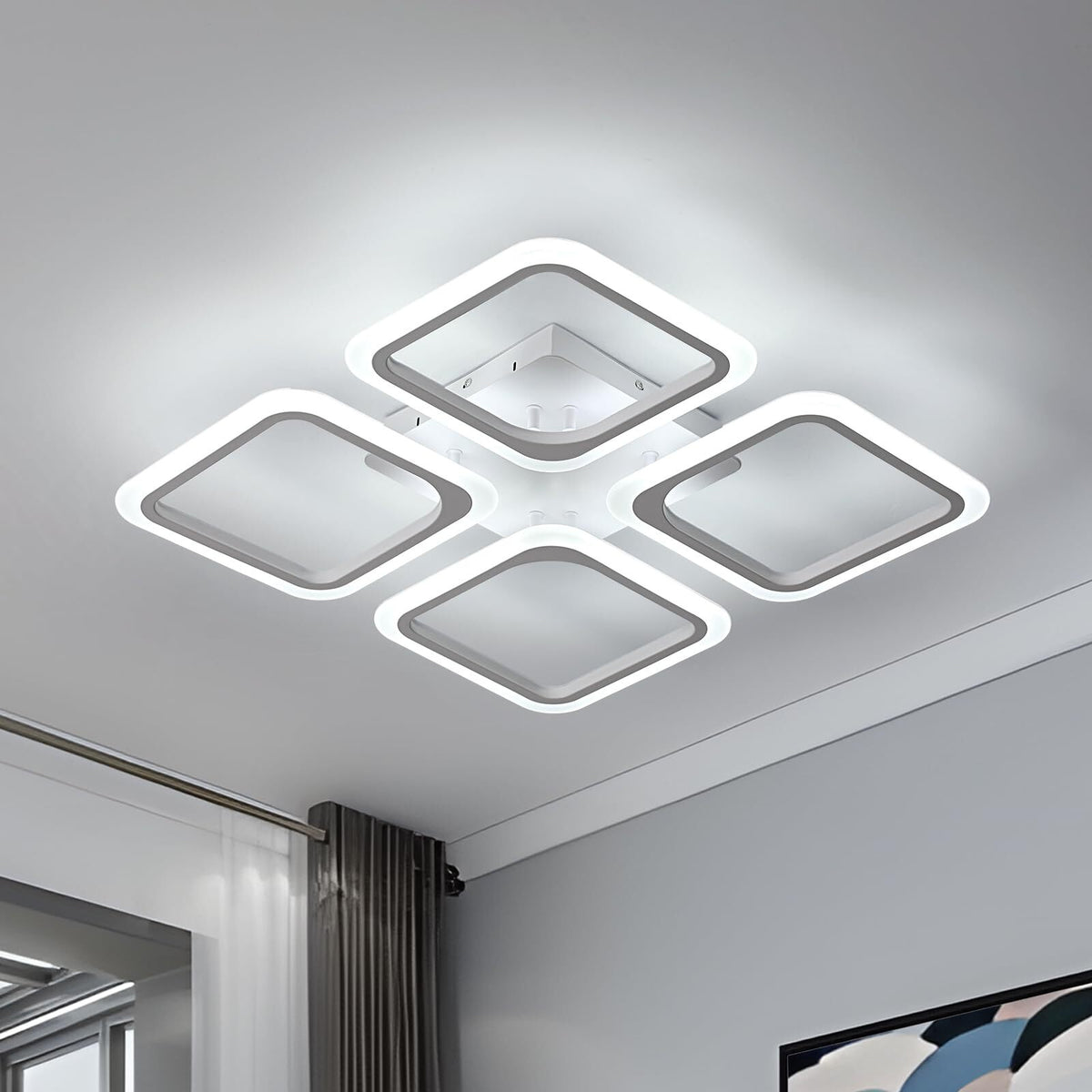 LED-Deckenleuchte, quadratisch, weiß * 4 Köpfe, Acryl, 46 W, 6500 K, kaltweißes Licht, für Wohnzimmer, Schlafzimmer