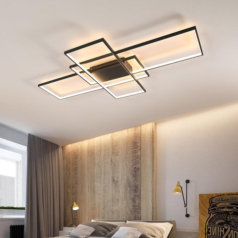 Moderne dimmbare LED-Deckenleuchte, dimmbar, 3000 K-6000 K, rechteckige Deckenleuchte für Wohnzimmer, Schlafzimmer, Esszimmer, Büro, Schwarz