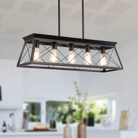 5-armige rechteckige Bauernhaus-Laterne, Retro-Industrie-Kronleuchter, Kücheninsel und Esszimmerlampen, darüber Lichter, su