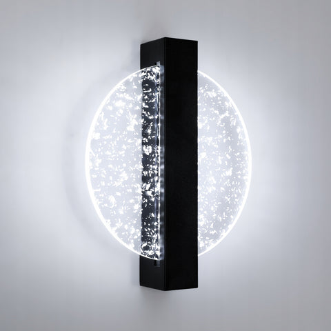 Moderne LED-Wandleuchte mit Blattsilber, rund, schwarz, Acryl, kaltweißes Licht 6500 K, für Schlafzimmer und Wohnzimmer