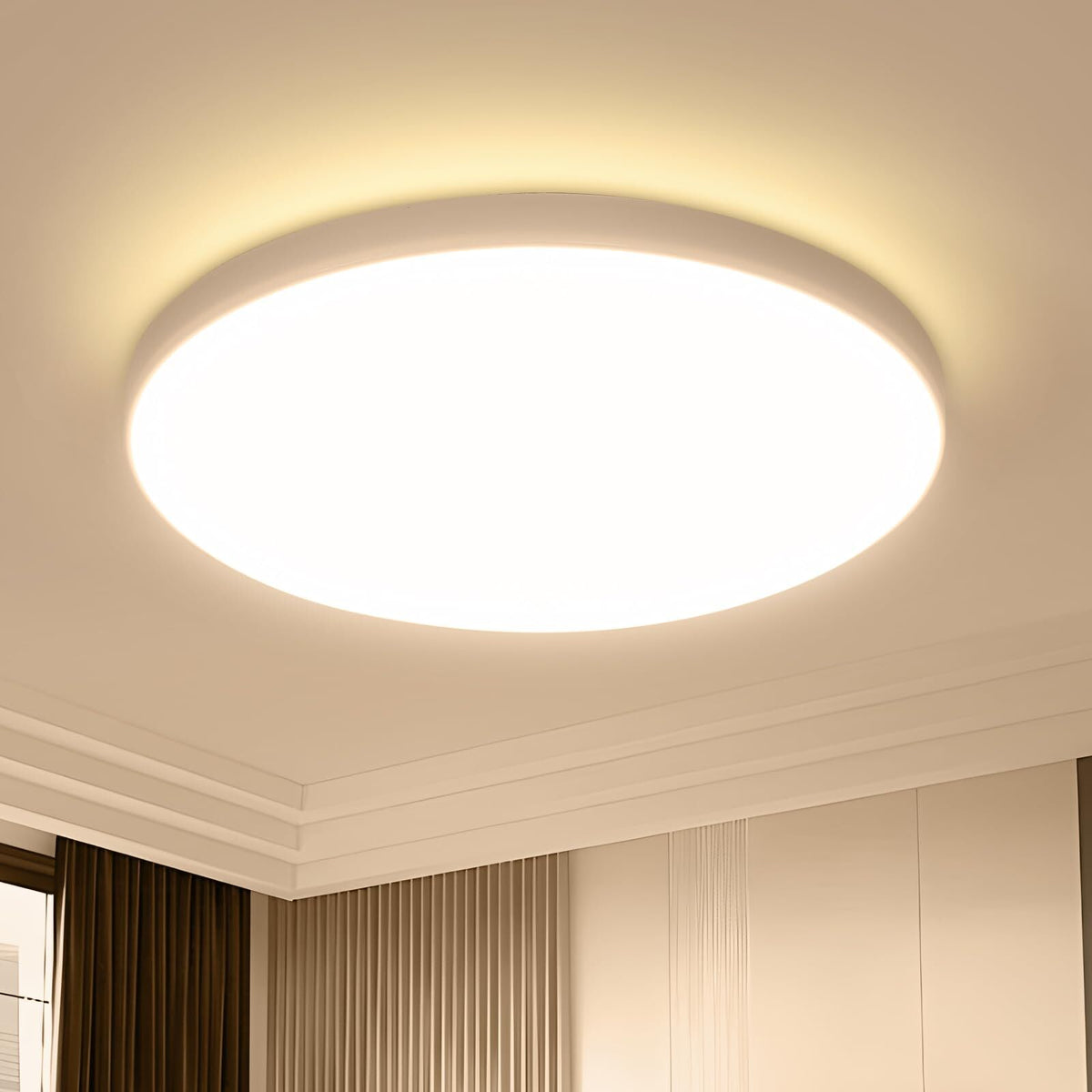 LED-Deckenleuchte, weiß, rund, 23 x 5 cm, 18 W, 3000 K warmweißes Licht, ABS, dreifacher Schutz für Schlafzimmer, Balkon