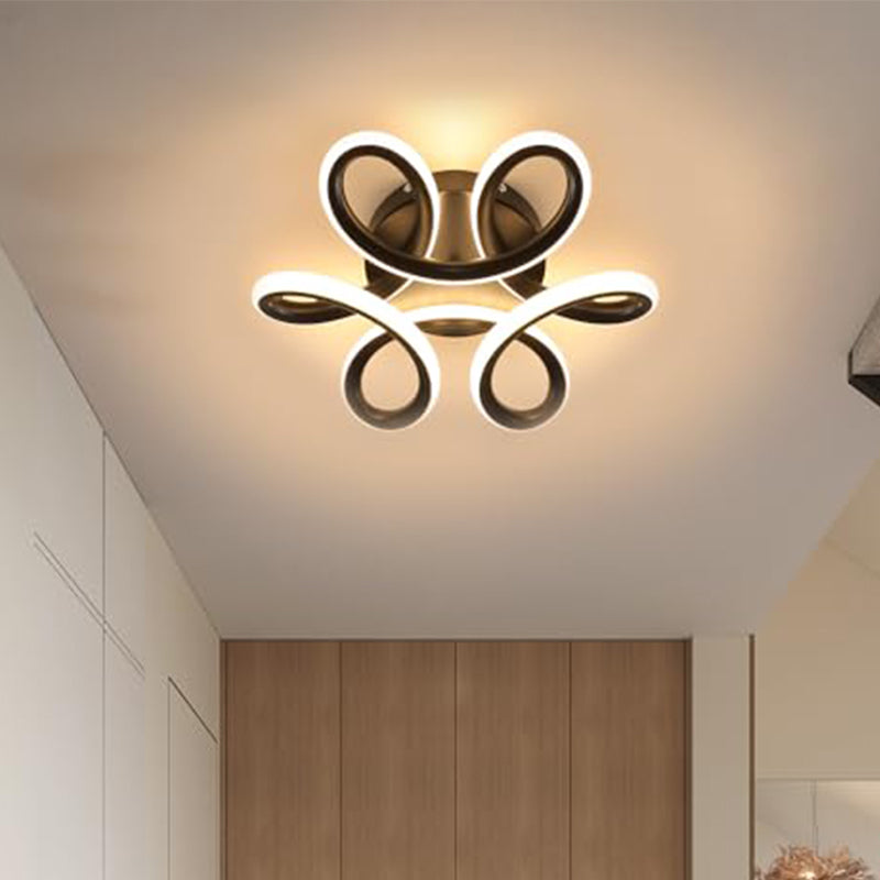 Moderne LED-Deckenleuchte aus Aluminium in Blütenblattform, LED, schwarz, 22 W, warmes Licht, geeignet für Wohnzimmer, Schlafzimmer, Küche, Flur