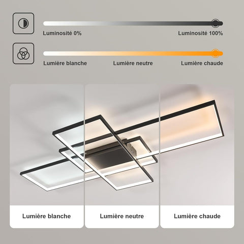 Moderne dimmbare LED-Deckenleuchte, dimmbar, 3000 K-6000 K, rechteckige Deckenleuchte für Wohnzimmer, Schlafzimmer, Esszimmer, Büro, Schwarz