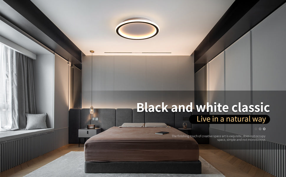 Moderne LED-Deckenleuchte, 24 W, warmweiß, 3000 K, runde Deckenlampe für Wohnzimmer, Schlafzimmer, Esszimmer, Büro, Schwarz 