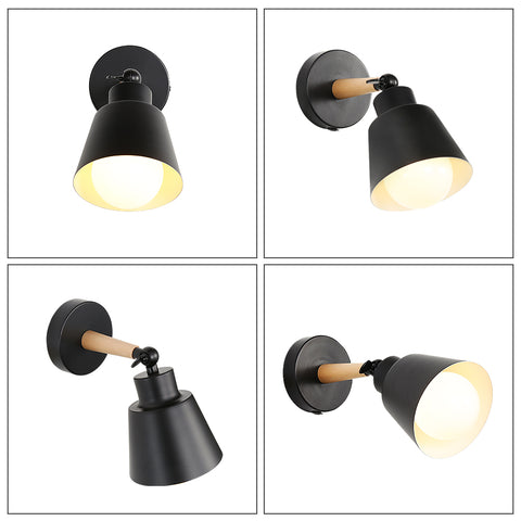 Retro-Wandleuchten für den Innenbereich, industrielle Vintage-E27-Wandlampe, Holz-Metall-Wandstrahler für Schlafzimmer, Balkon, Korridor, Küche, Treppenhaus (Schwarz)