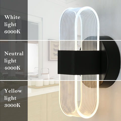 LED-Wandleuchte, dimmbare moderne LED-Wandleuchte, schwarze ovale 10 W Acryl-Innenwandleuchte für Schlafzimmer, Nachttisch, Flur, Wohnzimmer, Flur, 3000–6500 K