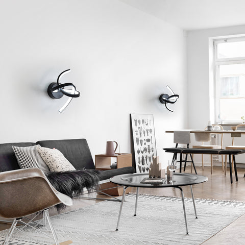 Wandleuchte für den Innenbereich, 19 W, gebogenes Design, LED-Wandleuchten, moderne Acryl-Wandleuchte für Schlafzimmer, Wohnzimmer, Hotel, Treppenhaus, Gang, schwarze Farbe, kaltweißes Licht
