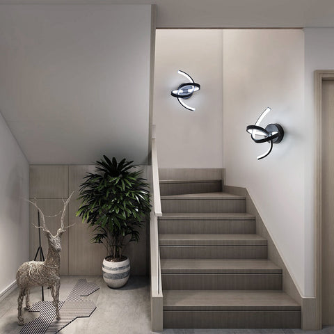 Wandleuchte für den Innenbereich, 19 W, gebogenes Design, LED-Wandleuchten, moderne Acryl-Wandleuchte für Schlafzimmer, Wohnzimmer, Hotel, Treppenhaus, Gang, schwarze Farbe, kaltweißes Licht