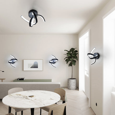 Wandleuchte für den Innenbereich, 19 W, gebogenes Design, LED-Wandleuchten, moderne Acryl-Wandleuchte für Schlafzimmer, Wohnzimmer, Hotel, Treppenhaus, Gang, schwarze Farbe, kaltweißes Licht
