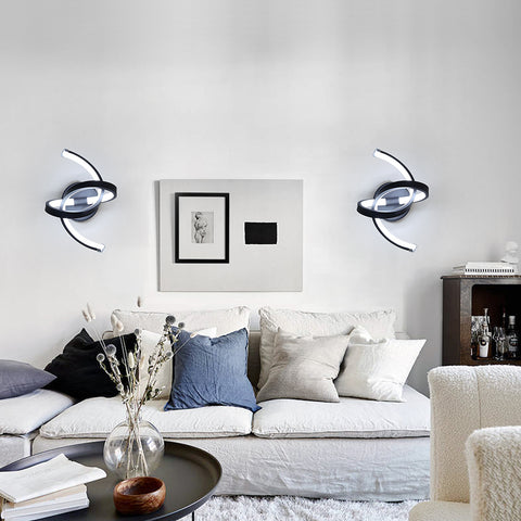 Wandleuchte für den Innenbereich, 19 W, gebogenes Design, LED-Wandleuchten, moderne Acryl-Wandleuchte für Schlafzimmer, Wohnzimmer, Hotel, Treppenhaus, Gang, schwarze Farbe, kaltweißes Licht