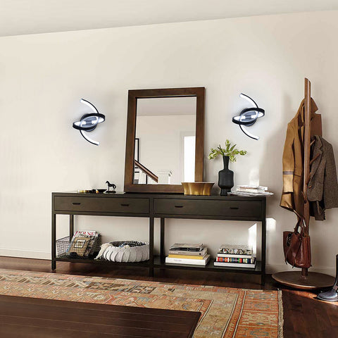Wandleuchte für den Innenbereich, 19 W, gebogenes Design, LED-Wandleuchten, moderne Acryl-Wandleuchte für Schlafzimmer, Wohnzimmer, Hotel, Treppenhaus, Gang, schwarze Farbe, kaltweißes Licht