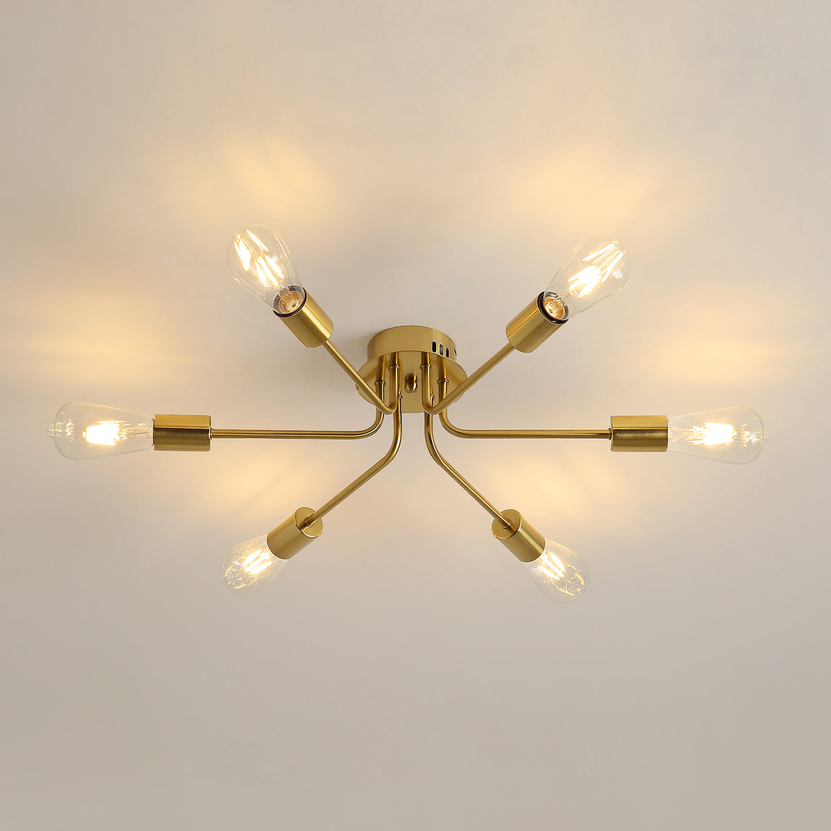 Moderne LED-Deckenleuchte, E27 Industrieller Vintage-Kronleuchter, 6-flammige Metall-Pendelleuchte für Wohnzimmer, Schlafzimmer, Esszimmer, Balkon, Küche, Büro (Gold)