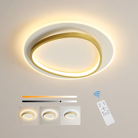 Moderne LED-Deckenleuchte, 40 W, 2700–6500 K, dimmbare LED-Deckenleuchte mit Fernbedienung, runde, halbbündige Deckenbeleuchtung für Schlafzimmer, Wohnzimmer, Büro, Arbeitszimmer (Ø40 cm, Weiß und Gold) 