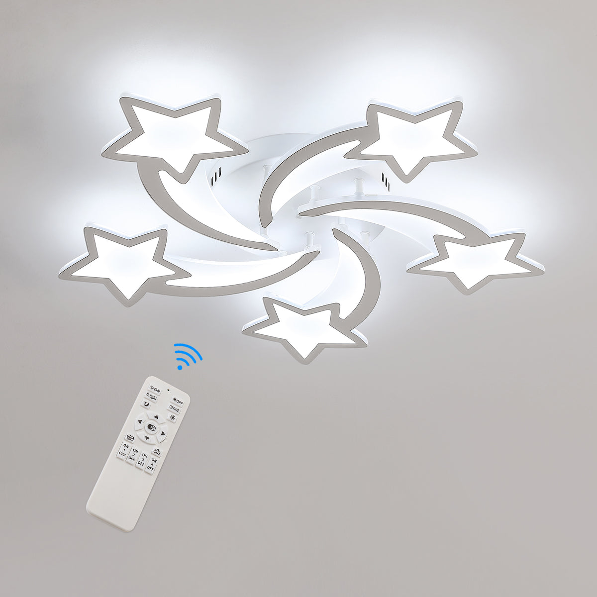 Lámpara de techo LED moderna regulable, lámpara de techo creativa con forma de estrella de 50 W, lámpara de techo acrílica de metal con control remoto, para dormitorio, sala de estar, comedor, habitación de los niños