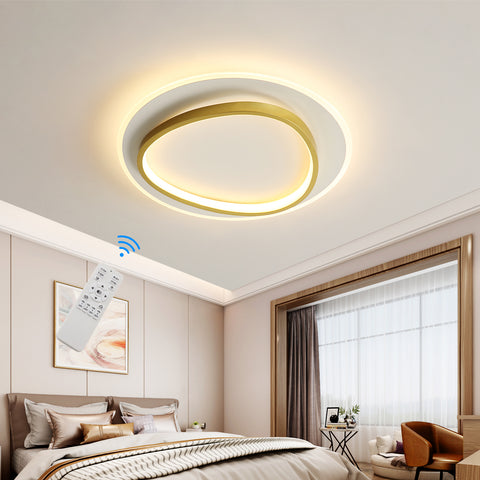 Moderne LED-Deckenleuchte, 40 W, 2700–6500 K, dimmbare LED-Deckenleuchte mit Fernbedienung, runde, halbbündige Deckenbeleuchtung für Schlafzimmer, Wohnzimmer, Büro, Arbeitszimmer (Ø40 cm, Weiß und Gold) 