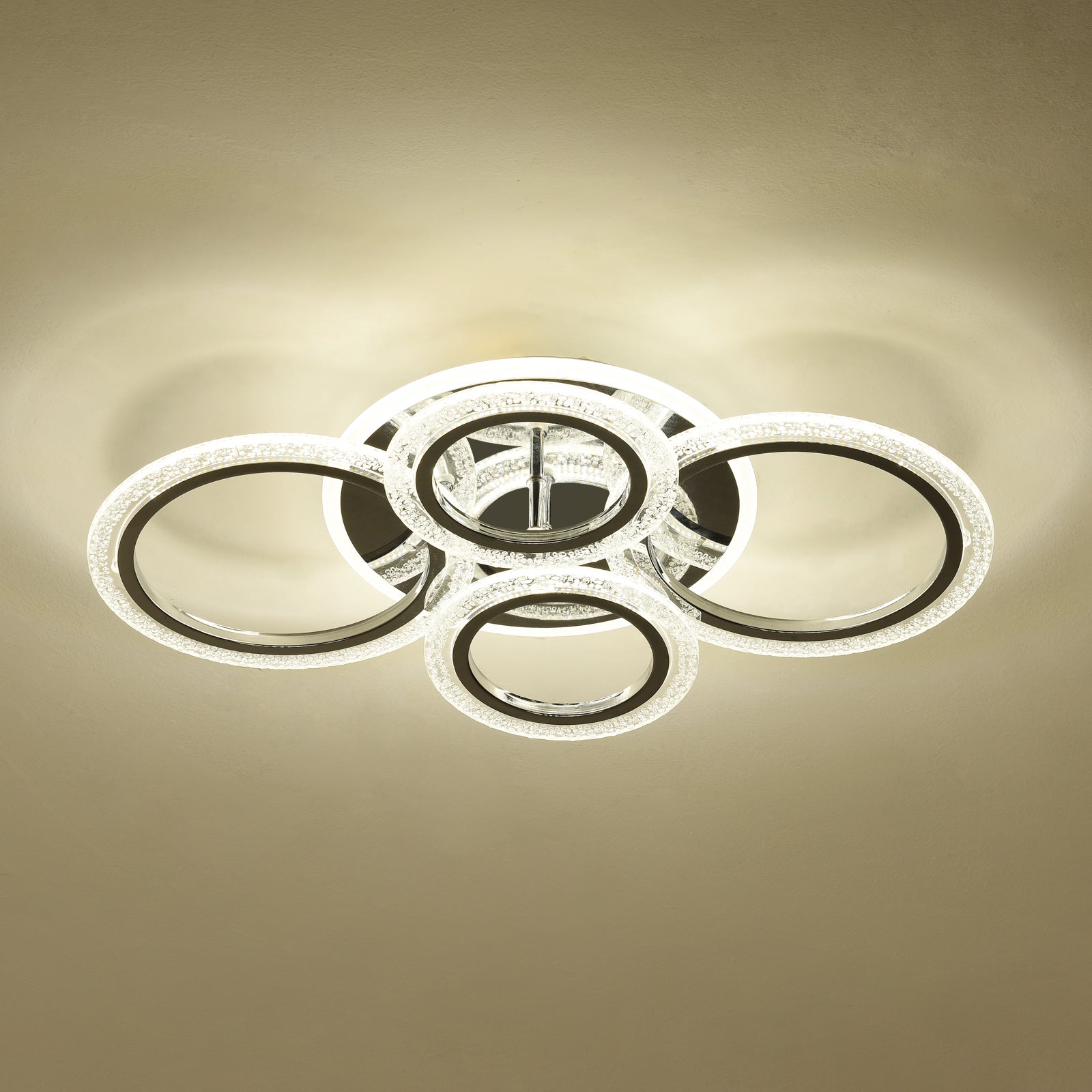 Plafonnier LED Moderne, 60W Lustre de Plafond Design à 4 Anneaux