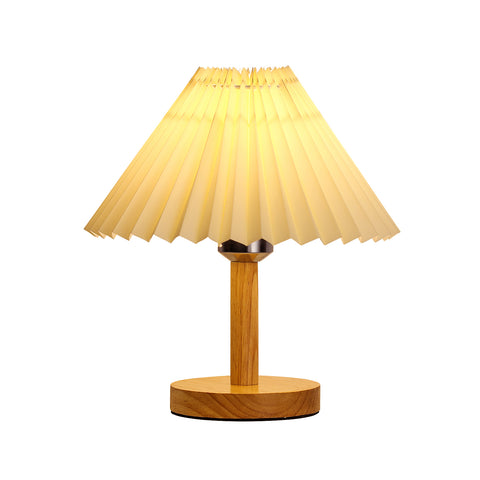 Schreibtischlampe, E27-Plissee-Tischlampe aus Holz, kreatives Mini-Stimmungslicht für Schlafzimmer