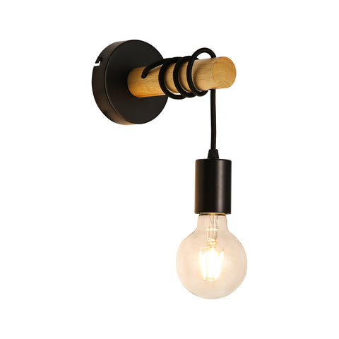 Vintage Wandleuchte, Industrieller Retro Holz Design Wandstrahler, E27 Fassung 10Watt Max, Innenbeleuchtung für Wohnzimmer Schlafzimmer Esszimmer Korridor Bar Schwarz (Ohne Leuchtmittel)