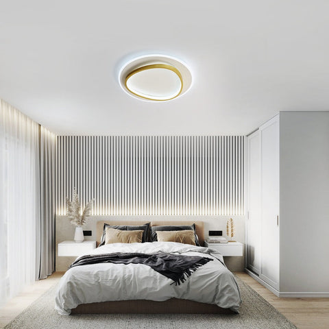 Moderne LED-Deckenleuchte, 40 W, 2700–6500 K, dimmbare LED-Deckenleuchte mit Fernbedienung, runde, halbbündige Deckenbeleuchtung für Schlafzimmer, Wohnzimmer, Büro, Arbeitszimmer (Ø40 cm, Weiß und Gold) 