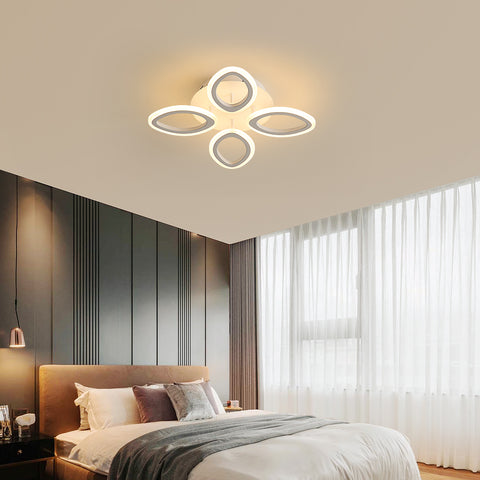 Moderne dimmbare LED-Deckenleuchte 40 W, Blumenform-Design-Deckenlampe, Acryl-Metallblütenblatt-Kronleuchter mit Fernbedienung, geeignet für Schlafzimmer, Treppen, Flure, Balkone, Gänge (4 Lichter) 