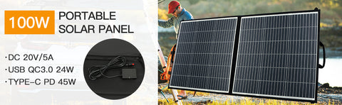 100-W-Solarpanel für Kraftwerk, tragbares Solar-Ladegerät, Schnellladung, USB-A-QC3.0-PD, 45-W-USB-C-DC-Anschlüsse, IP65, IP65 für Solar-/Stromgenerator, Laptop, iPads