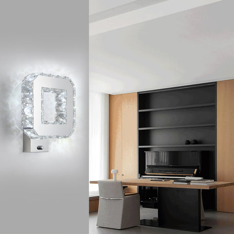 Innen-Kristallwandleuchte 12W 1080lm Moderne LED-Kristallwandleuchte Dekoration Wandleuchte für Schlafzimmer Esszimmer Foyer Kaltweiß 6000K