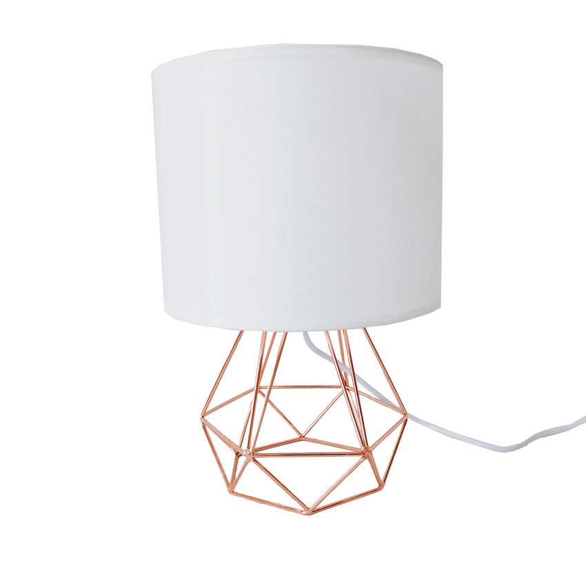 Lampenschirm, moderne Tischlampe für Schlafzimmer, Wohnzimmer, Käfiglampe mit Chrom-Finish und weißem Schirm (Roségold). Leuchtmittel nicht im Lieferumfang enthalten