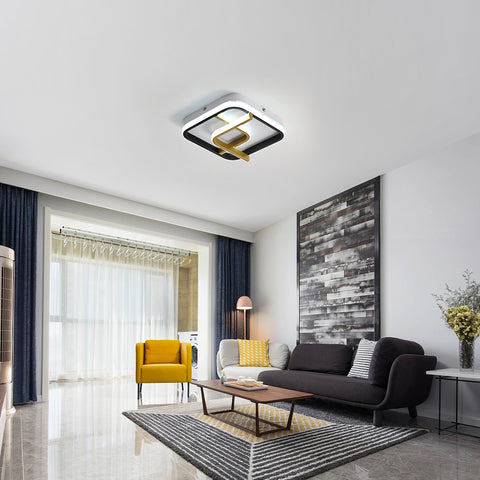 Moderne LED-Deckenleuchte, 23 W, quadratische Deckenleuchte, 6000 K (kaltweißes Licht), Acryl-Deckenlampe, geeignet für Badezimmer, Küche, Wohnzimmer, Schlafzimmer (Schwarzgold)