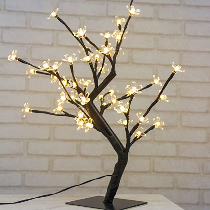 45 cm großer LED-Lichterbaum mit 48 Kirschblüten, LED-Lichter, für Weihnachten, Innenbereich, Dekoration, Schreibtisch, Nachttisch, warmweiß