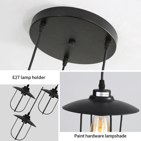Industrie Kronleuchter, Vintage 3-flammige Pendelleuchte im Industrial Design, Retro Hängelampe mit 3 Metallkäfigen, Farbe: Schwarz, Fassung: E27, 3-flammig