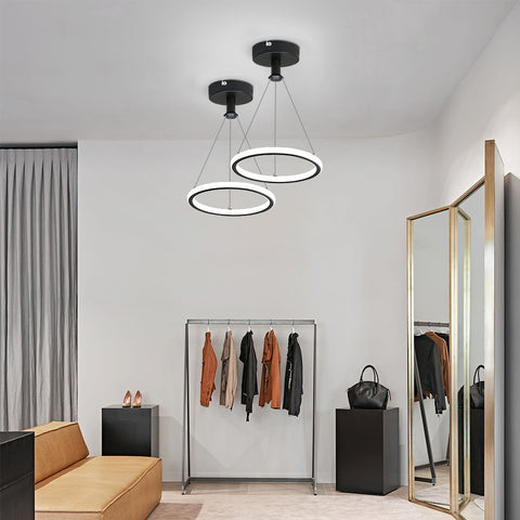 Moderne LED-Ring-Pendelleuchte 32W Moderne LED-Esstisch-Pendelleuchte Acryl-LED-Kronleuchter, 220V, 22CM LED-Kronleuchter-Deckenleuchte für Wohnzimmer, Esszimmer, Flur, Café, Bartheke, Schwarz 