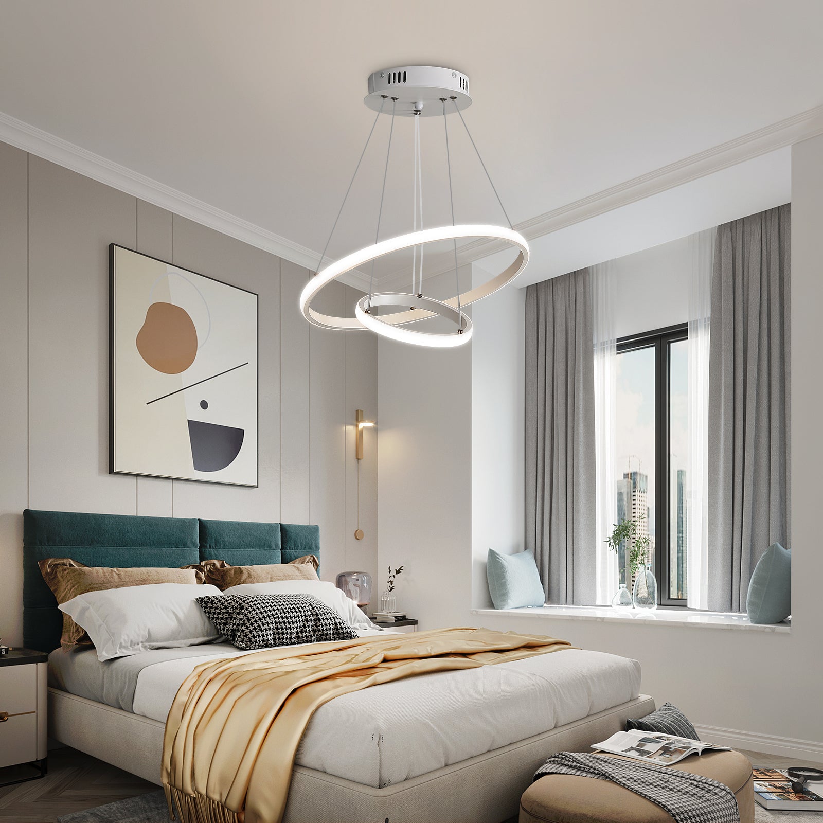 Suspension Luminaire LED, Lustre circulaire moderne, suspension blanc 4000K