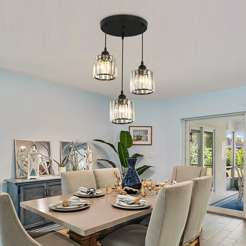 Nordischer moderner minimalistischer Kronleuchter E27 halbbündige LED-Kristall-Esszimmer-Deckenlampe (rund, 3 Lichter)