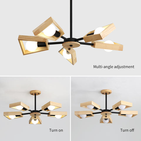 Holz-Pendelleuchte, Wohnzimmer-Kronleuchter-Lampen-Befestigung für Innenbeleuchtung, Holz-Fünf-Lichter, geometrische Pendelleuchten für 5 E27-Glühbirnen (ohne Glühbirne) 