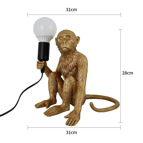 Sitzende Affen-Tischlampe für moderne kreative Kunst aus Kunstharz, Wandleuchte, Stehlampe, Kronleuchter, geeignet für Loft-Innendekoration, Schlafzimmer, Arbeitszimmer, Bars, Geschäfte usw. (Gold) Ohne Glühbirnen
