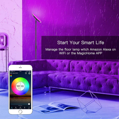 Dimmbare LED-Stehlampe, 24 W/2000 lm, Stehlampe, WiFi, RGB, Ecklampe, Lampe, APP-Fernbedienung, Stehlampen für Wohnzimmer, Schlafzimmer, Büro, kompatibel mit Smart-Home-Geräten