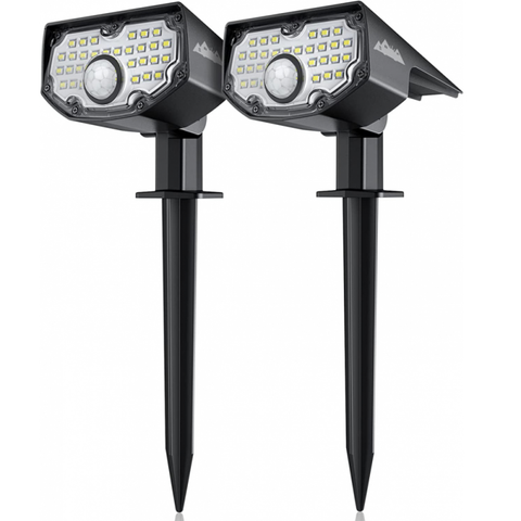 2er-Pack Solarleuchten für den Außenbereich, Solar-Gartenleuchten mit Bewegungsmelder, 30 LEDs Kaltweiß 6100–6800 K, 650 lm, Solar-Außenstrahler, IP67, wasserdicht, 3-Modus-Beleuchtung, für Hof, Auffahrt, Weg