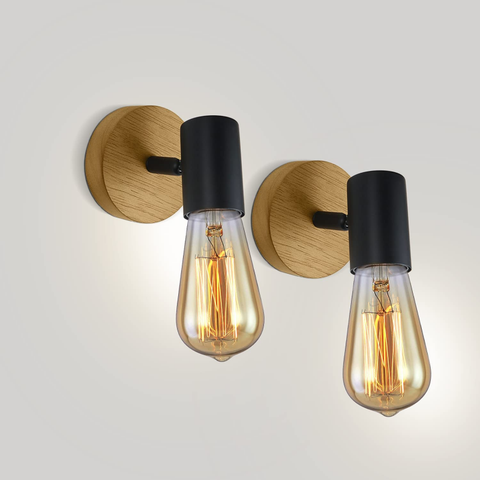 2 Stück Wandleuchte für den Innenbereich, Holz, Vintage-Wandleuchte für Schlafzimmer, Wohnzimmer, Flur, Eingang, E27-Sockel
