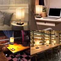 Dimmbare Touch-Nachttischlampe, 2 USB mit E27-Glühbirne, beige Stoffschirm, Tischlampe für Nachtbar, Schlafzimmer, Wohnzimmer, Hotel, Café, Kinderzimmer, Wohnzimmer, Büro (ohne Glühbirne)