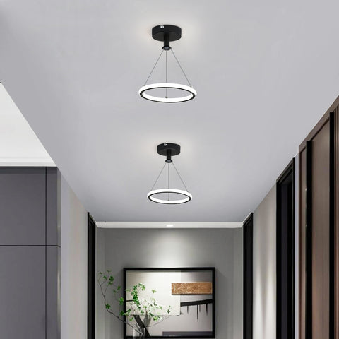 Moderne LED-Ring-Pendelleuchte 32W Moderne LED-Esstisch-Pendelleuchte Acryl-LED-Kronleuchter, 220V, 22CM LED-Kronleuchter-Deckenleuchte für Wohnzimmer, Esszimmer, Flur, Café, Bartheke, Schwarz 