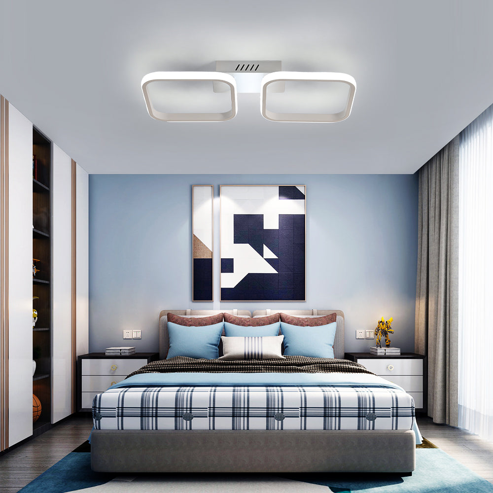 Plafonnier LED moderne, Lampe de plafond 2 carrés blancs