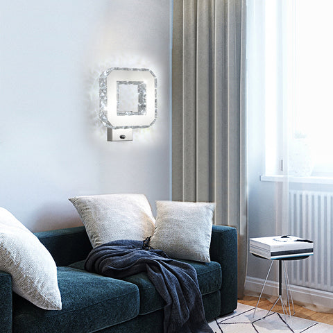 Innen-Kristallwandleuchte 12W 1080lm Moderne LED-Kristallwandleuchte Dekoration Wandleuchte für Schlafzimmer Esszimmer Foyer Kaltweiß 6000K