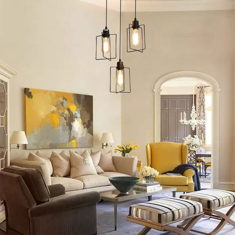 E27 Industrielle Kronleuchter Pendelleuchte Vintage Decke 3 Lichter Metallkäfig Pendelleuchte Retro Stil Dekorativ für Küche Schlafzimmer Esszimmer