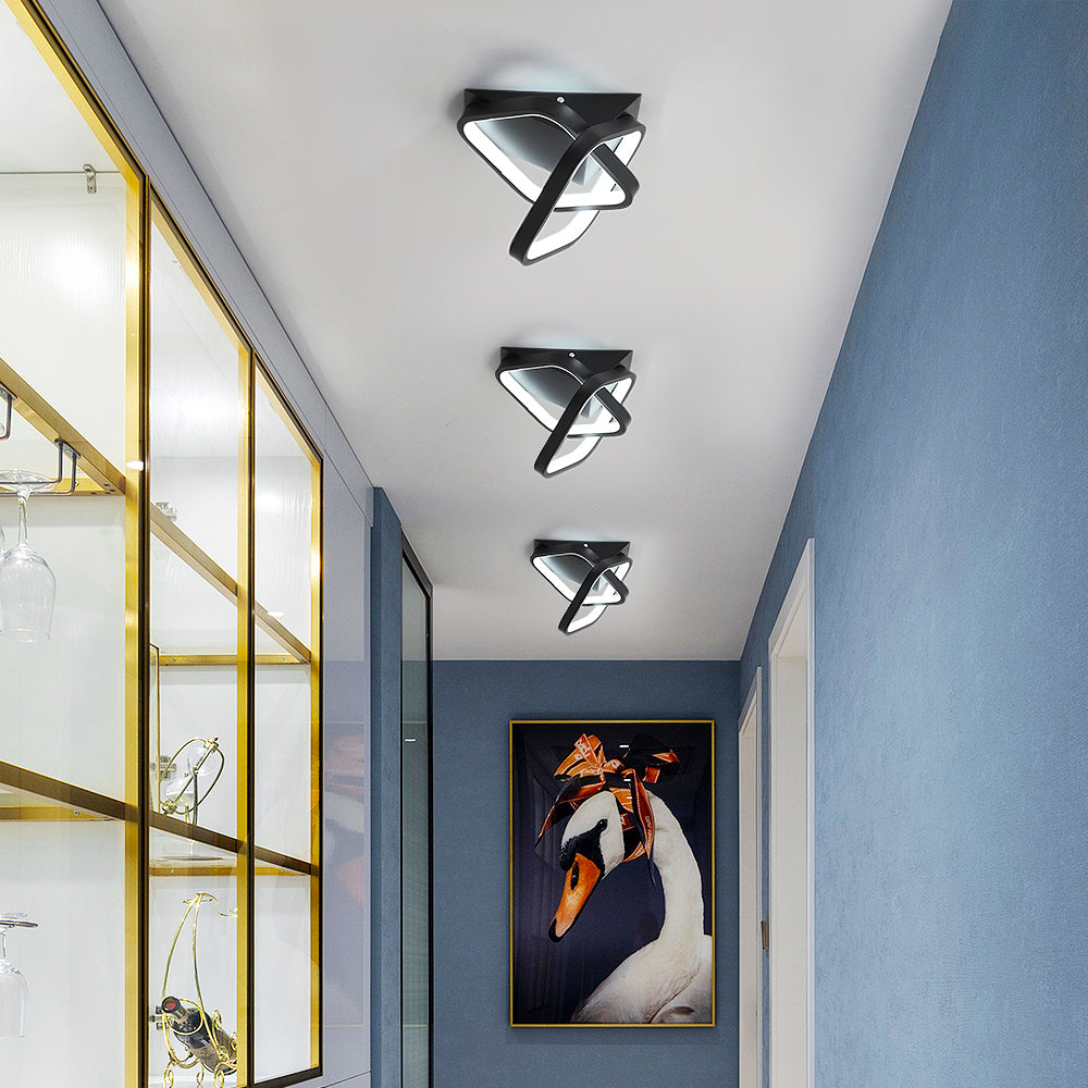 Moderne LED-Deckenleuchte 24 W, 2 schräge, quadratische Deckenleuchten aus Aluminium, Deckenleuchte aus schwarzem Metall, für Flur, Eingangsbereich, Balkon, kaltweißes Licht/6500 K 